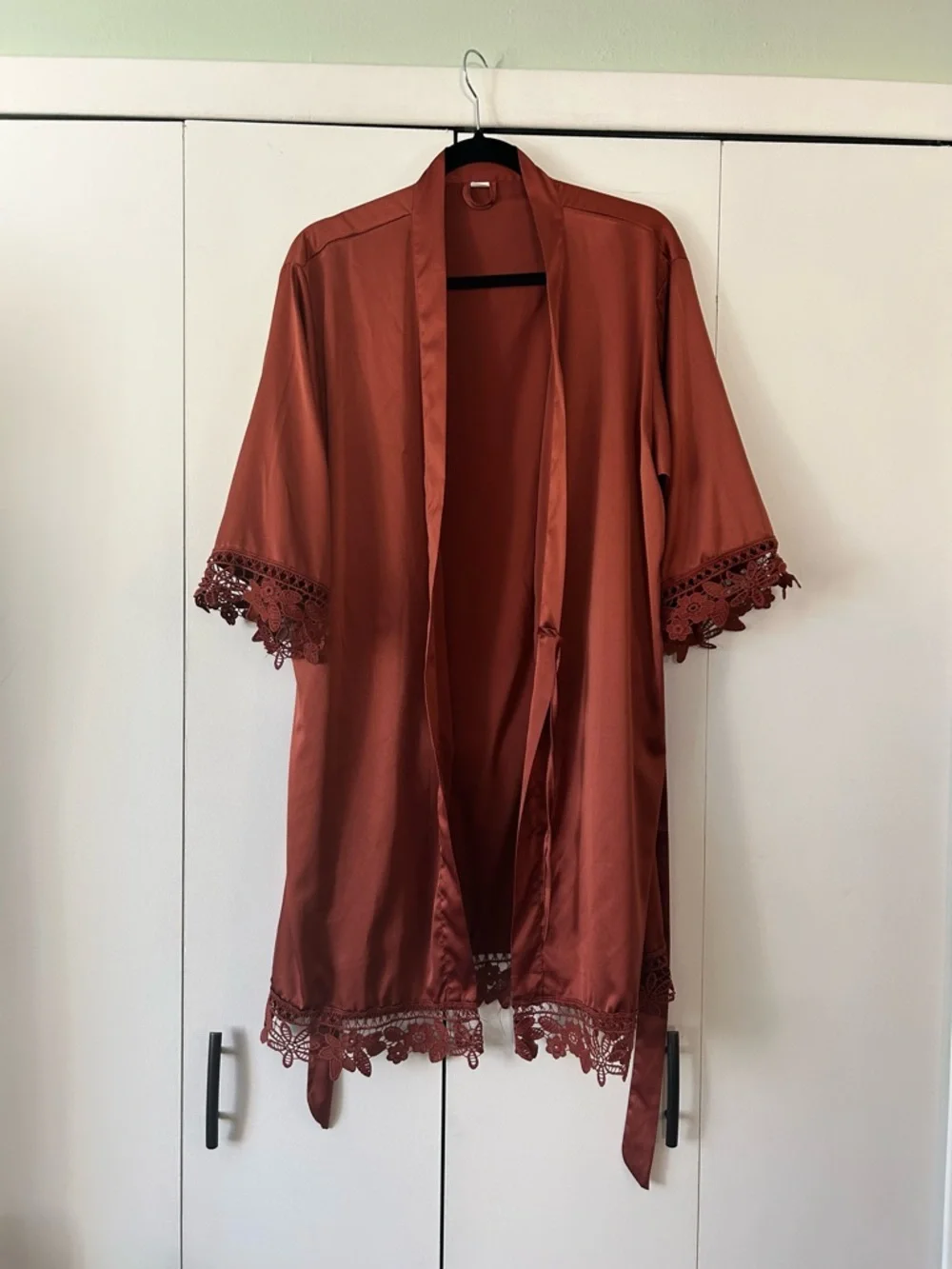 Women's Satin Lace-Trim Robe - Rust - Picture 2 of 8